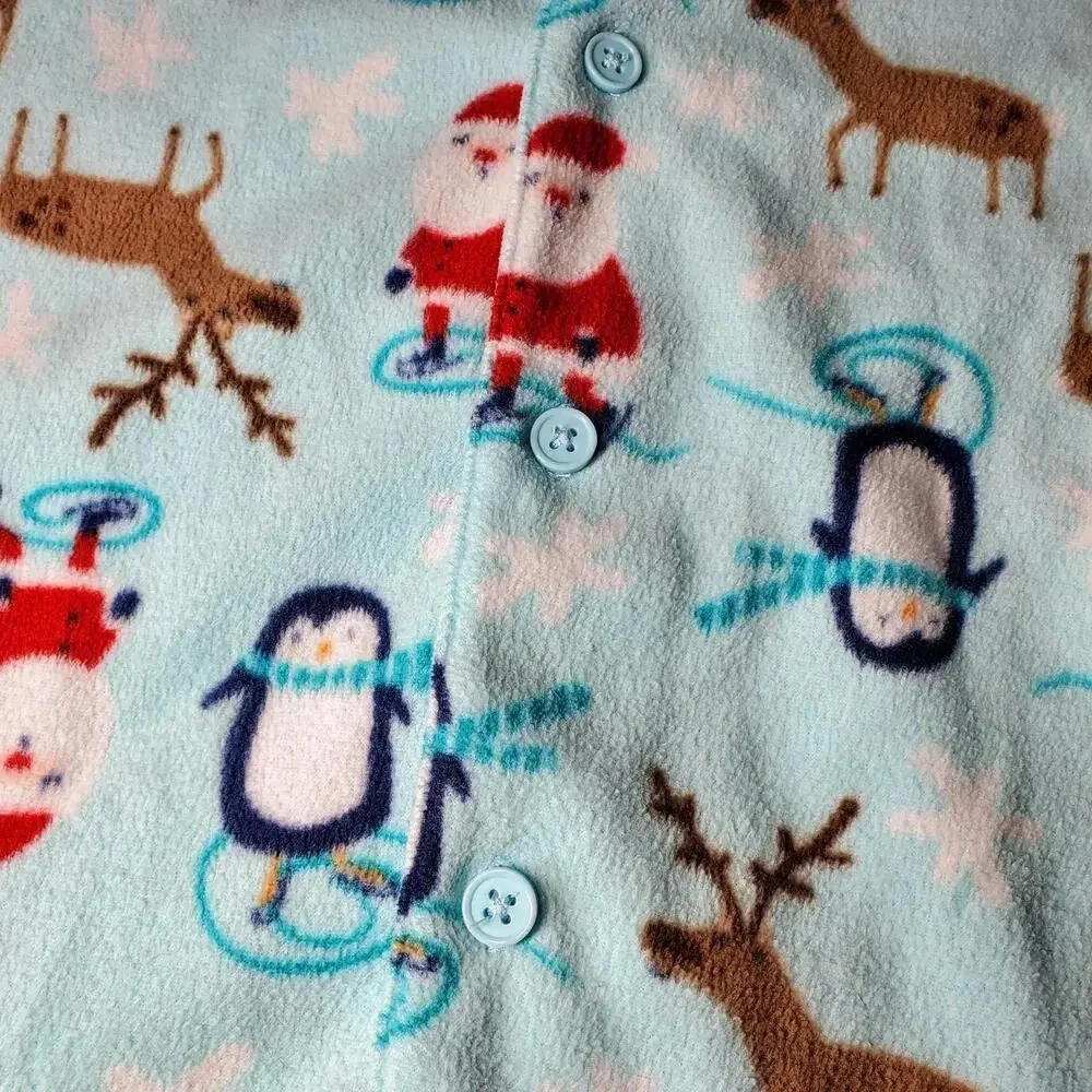 Gymboree Blue Winter Christmas Santa Penguin Reindeer Size 5/6 Fleece PJ Set
